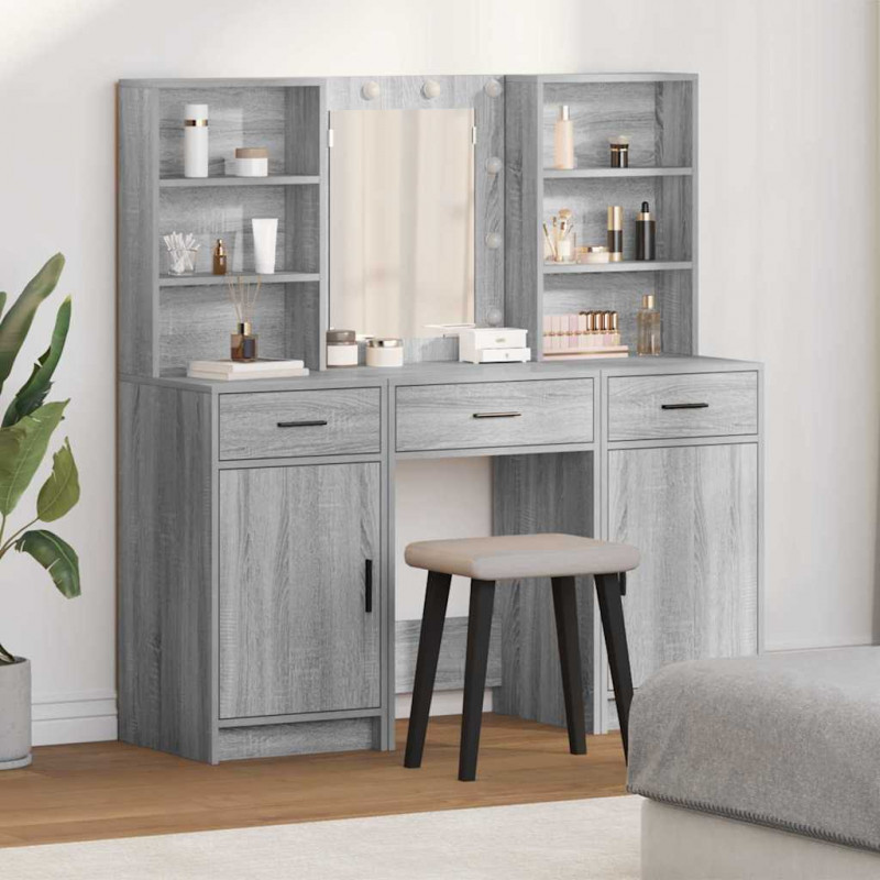 Zestaw toaletowy z LED z szufladą z półką 3 pcs Szary Sonoma