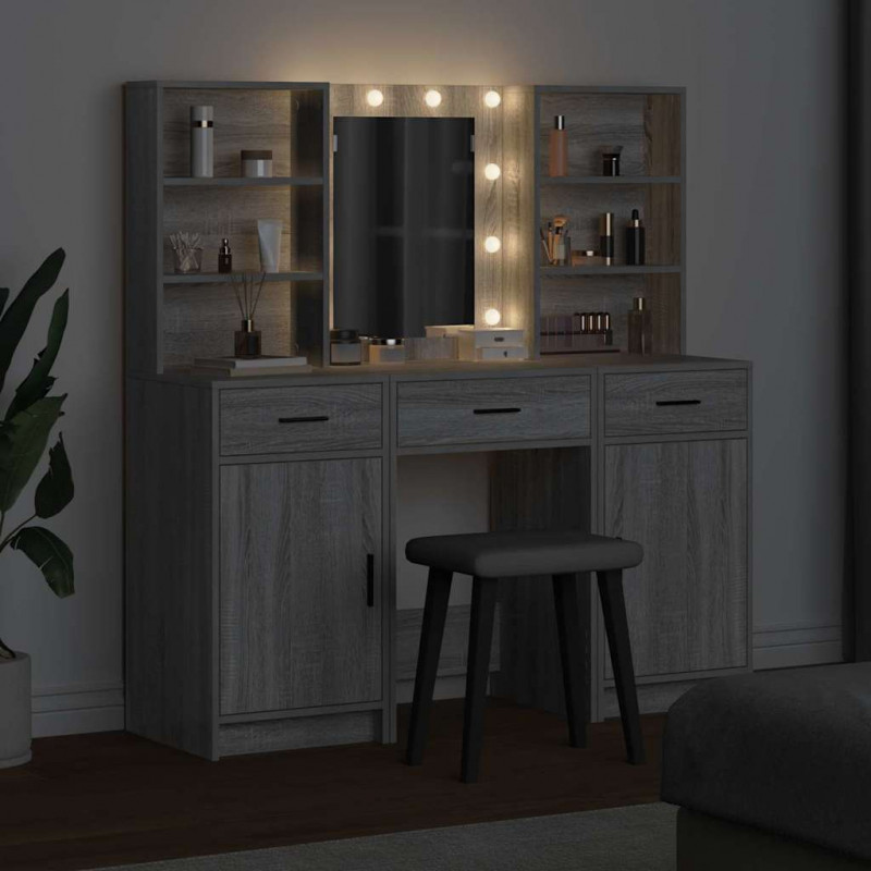 Zestaw toaletowy z LED z szufladą z półką 3 pcs Szary Sonoma