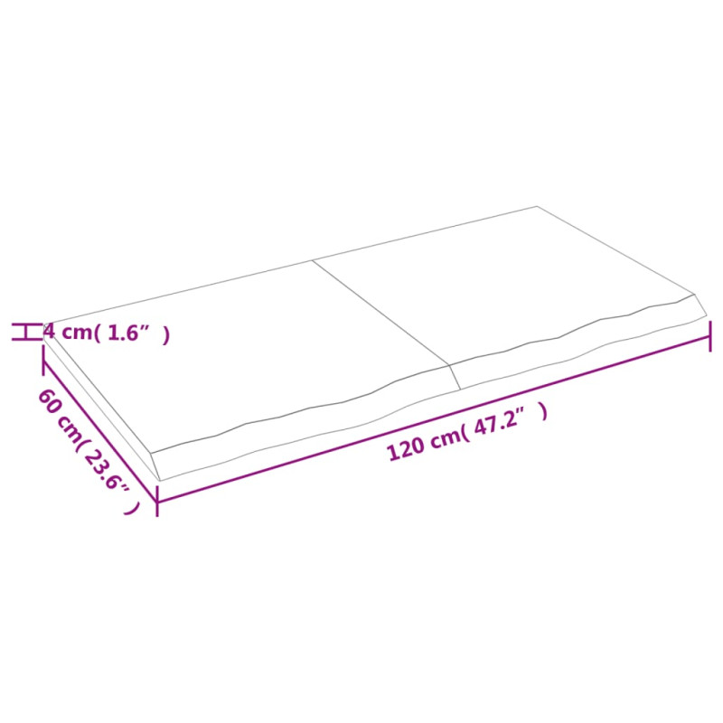 Półka, brązowa, 120x60x(2-4) cm, lakierowane lite drewno dębowe