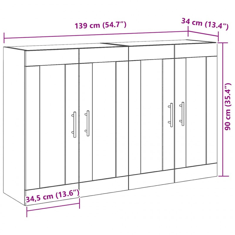 Szafki ścienne 2 pcs Czarny Dąb 69,5 x 34 x 90 cm