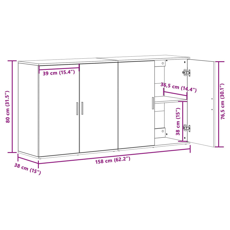 Bufet 2 pcs Dąb rzemieślniczy 79 x 38 x 80 cm