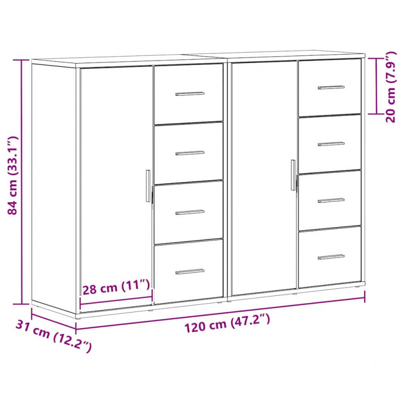 Bufet z szufladą 2 pcs Stare drewno 60 x 31 x 84 cm