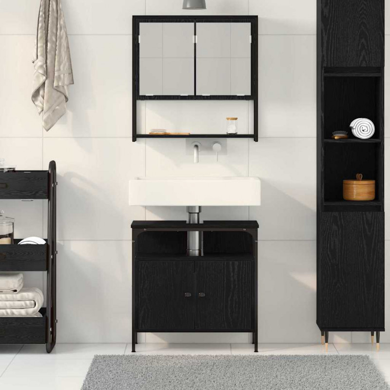 Zestaw mebli łazienkowych 2 pcs Czarny Materiał drewnopochodny