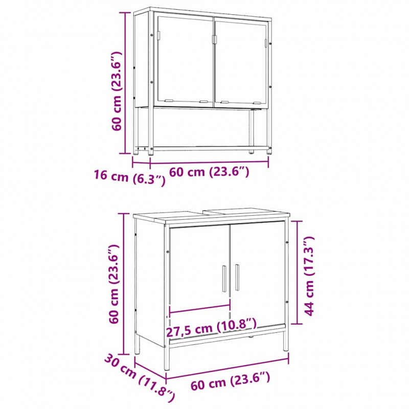 Zestaw mebli łazienkowych 2 pcs Brązowy Materiał drewnopochodny