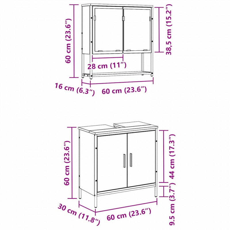 Zestaw mebli łazienkowych 2 pcs Czarny Materiał drewnopochodny