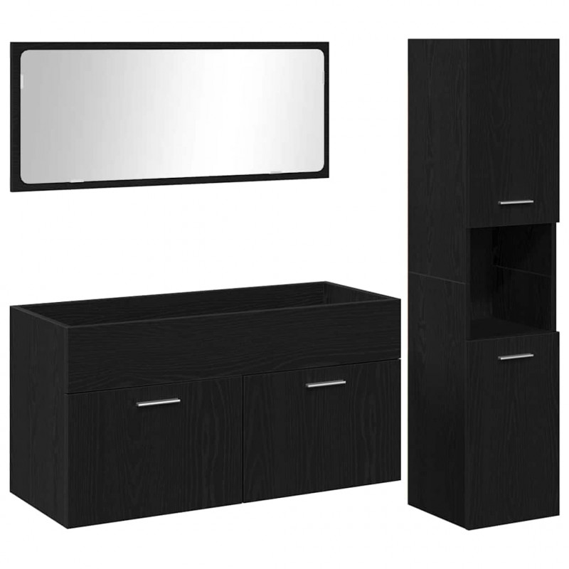 Zestaw mebli łazienkowych Montowane na ścianie 3 pcs Czarny Dąb