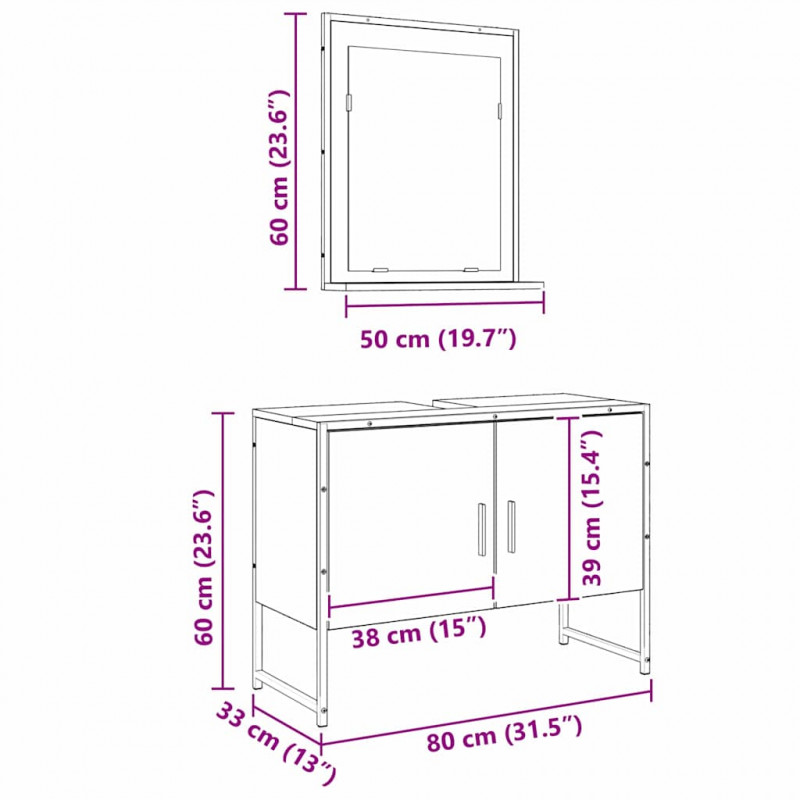 Zestaw mebli łazienkowych 2 pcs Brązowy Materiał drewnopochodny