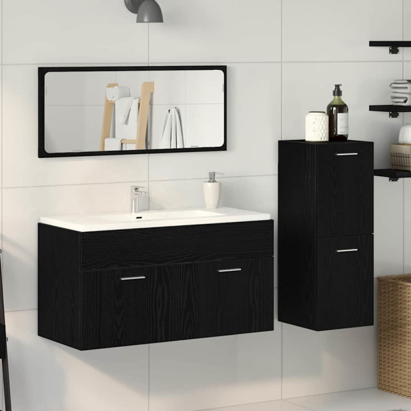 Zestaw mebli łazienkowych Montowane na ścianie 3 pcs Czarny Dąb