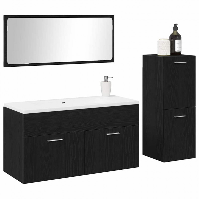 Zestaw mebli łazienkowych Montowane na ścianie 3 pcs Czarny Dąb