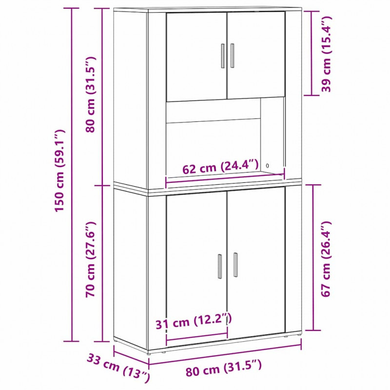 Highboard Czarny Dąb 80 x 33 x 150 cm Materiał drewnopochodny