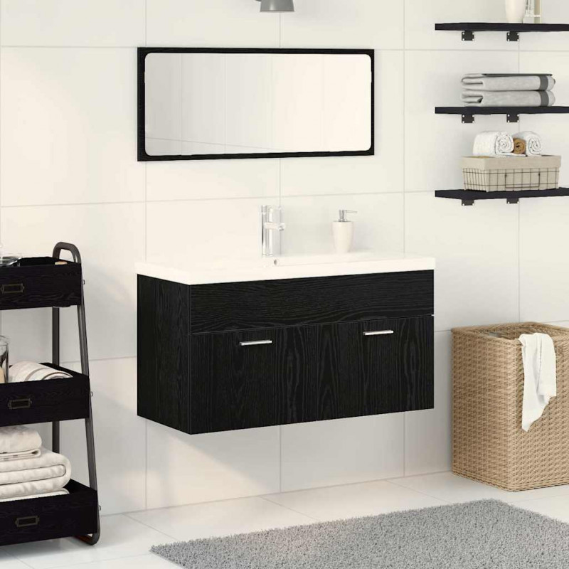 Zestaw mebli łazienkowych Montowane na ścianie 3 pcs Czarny Dąb