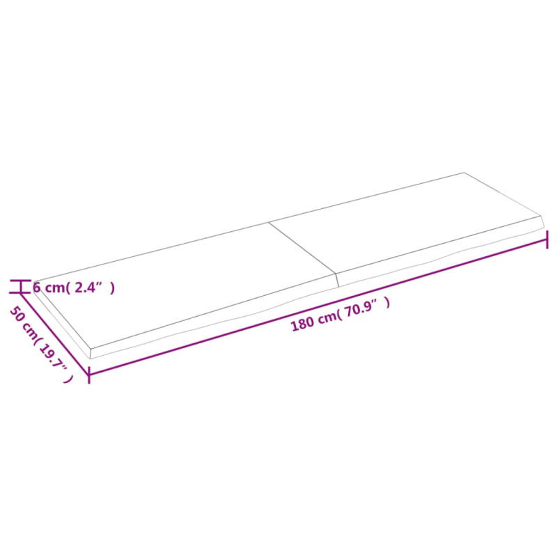 Półka, brązowa, 180x50x(2-6) cm, lakierowane lite drewno dębowe