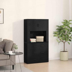 Highboard Czarny Dąb 80 x 33 x 150 cm Materiał drewnopochodny