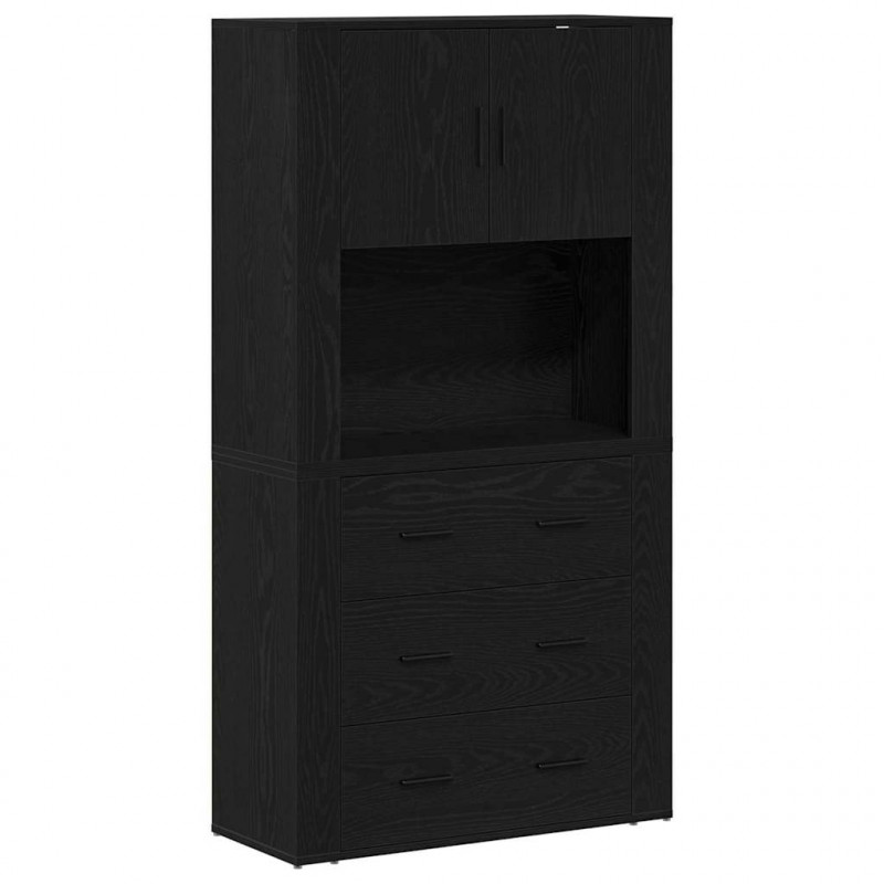 Highboard Czarny Dąb 80 x 33 x 150 cm Materiał drewnopochodny