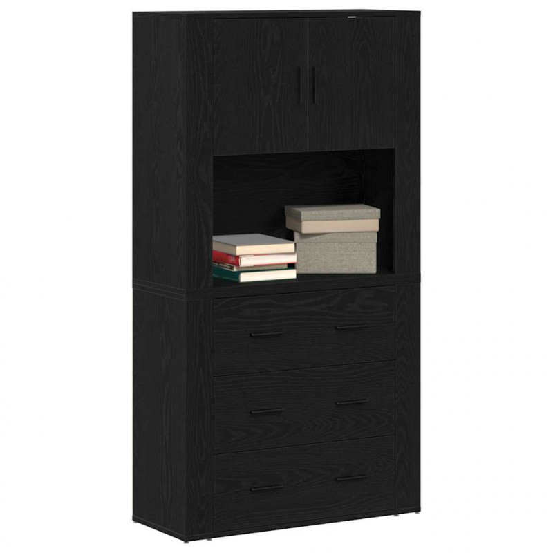 Highboard Czarny Dąb 80 x 33 x 150 cm Materiał drewnopochodny