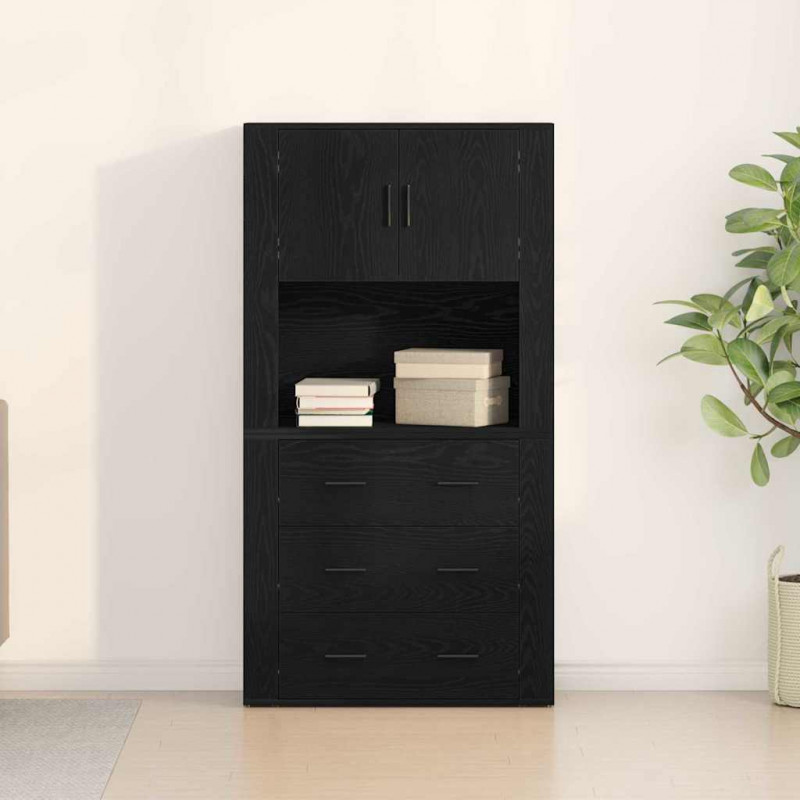 Highboard Czarny Dąb 80 x 33 x 150 cm Materiał drewnopochodny
