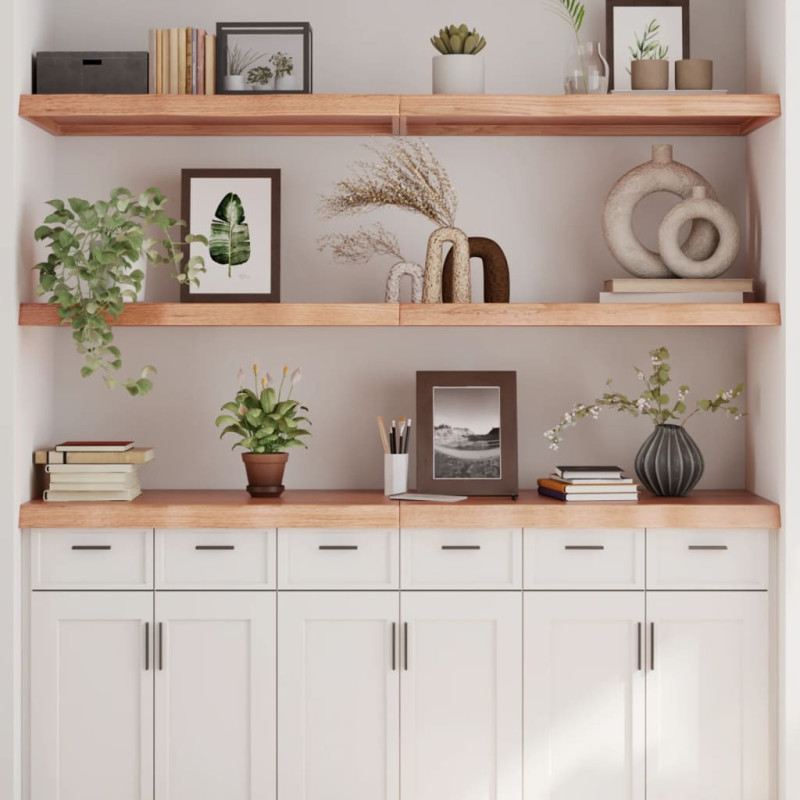 Półka, brązowa, 180x60x(2-6) cm, lakierowane lite drewno dębowe