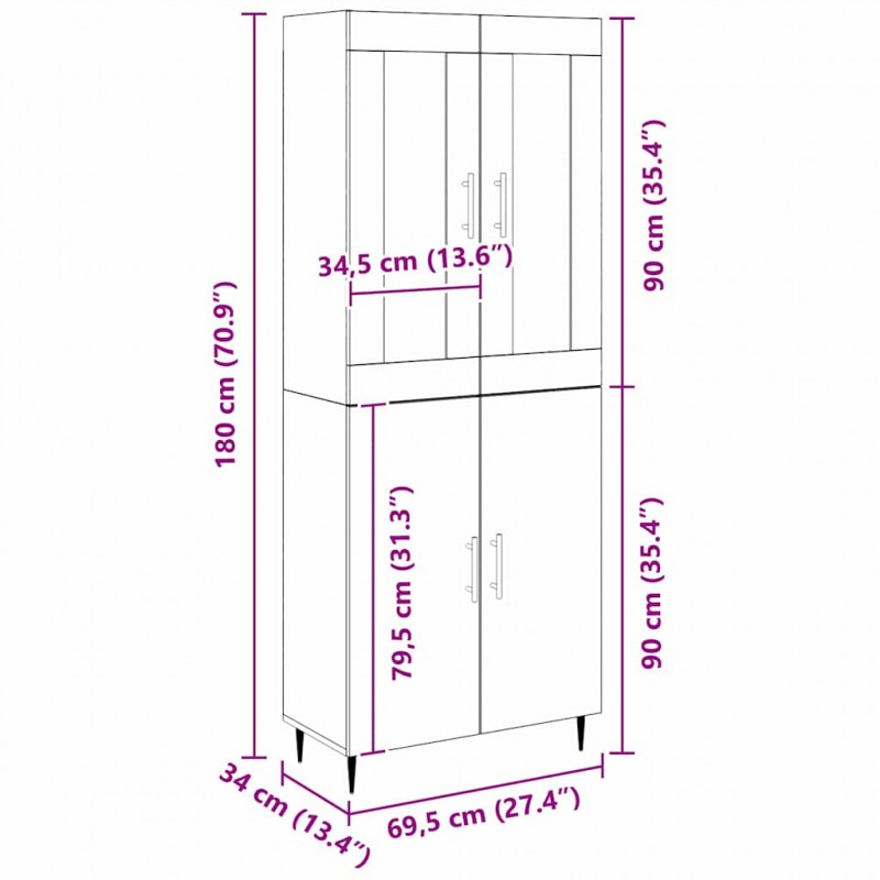 Highboard 2 pcs Stare drewno Materiał drewnopochodny