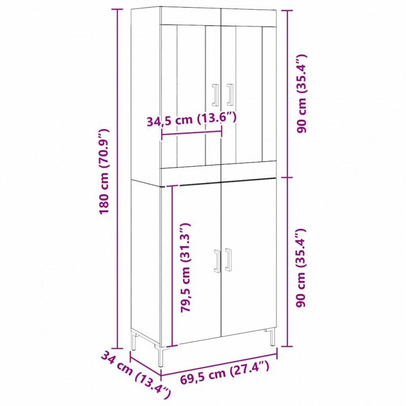 Highboard 2 pcs Stare drewno 69,5 x 34 x 180 cm