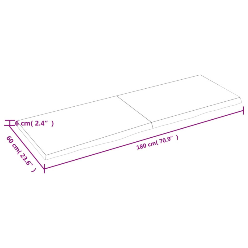 Półka, brązowa, 180x60x(2-6) cm, lakierowane lite drewno dębowe