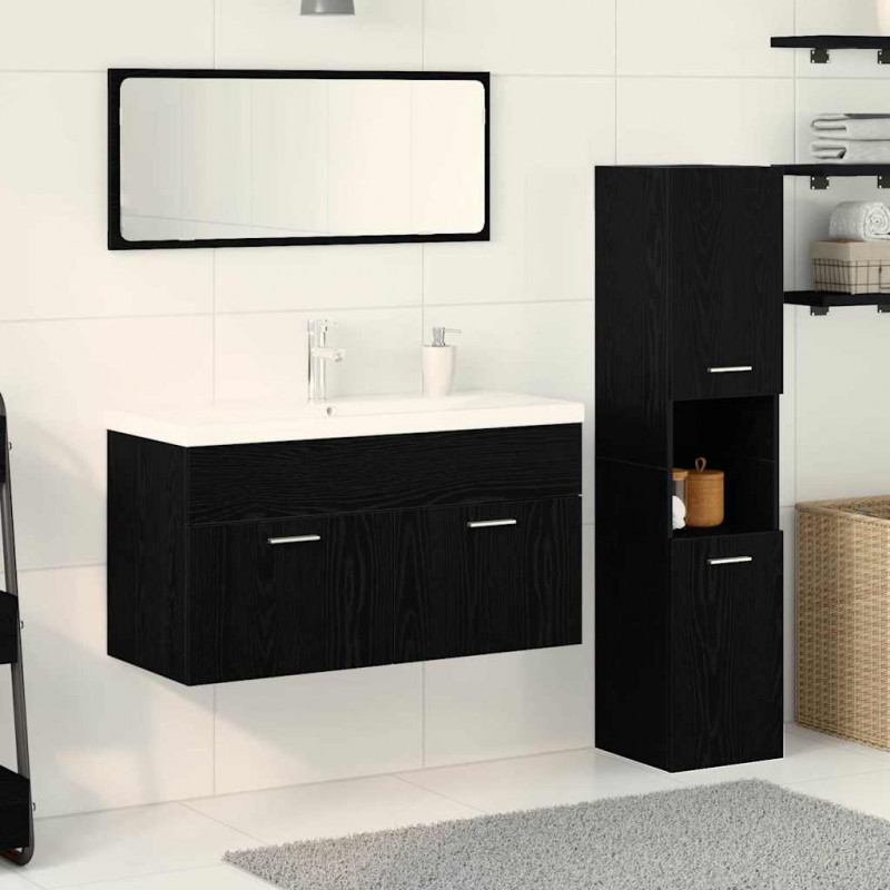 Zestaw mebli łazienkowych z szufladą z półką 4 pcs Czarny Dąb