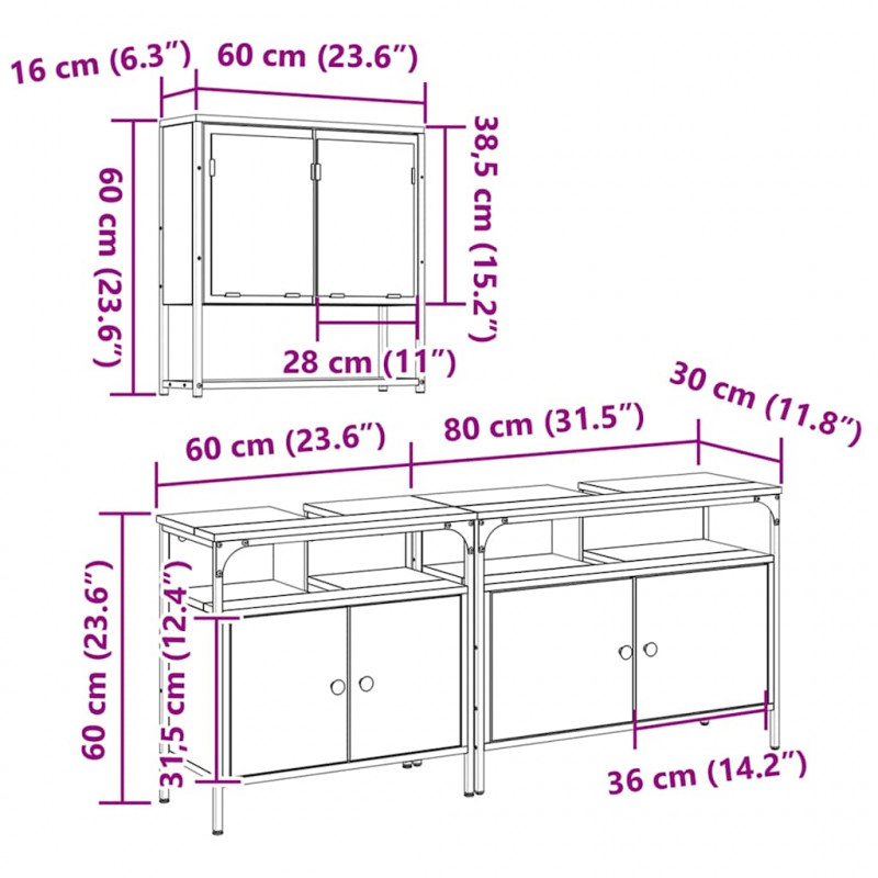 Zestaw mebli łazienkowych 3 pcs Czarny Materiał drewnopochodny