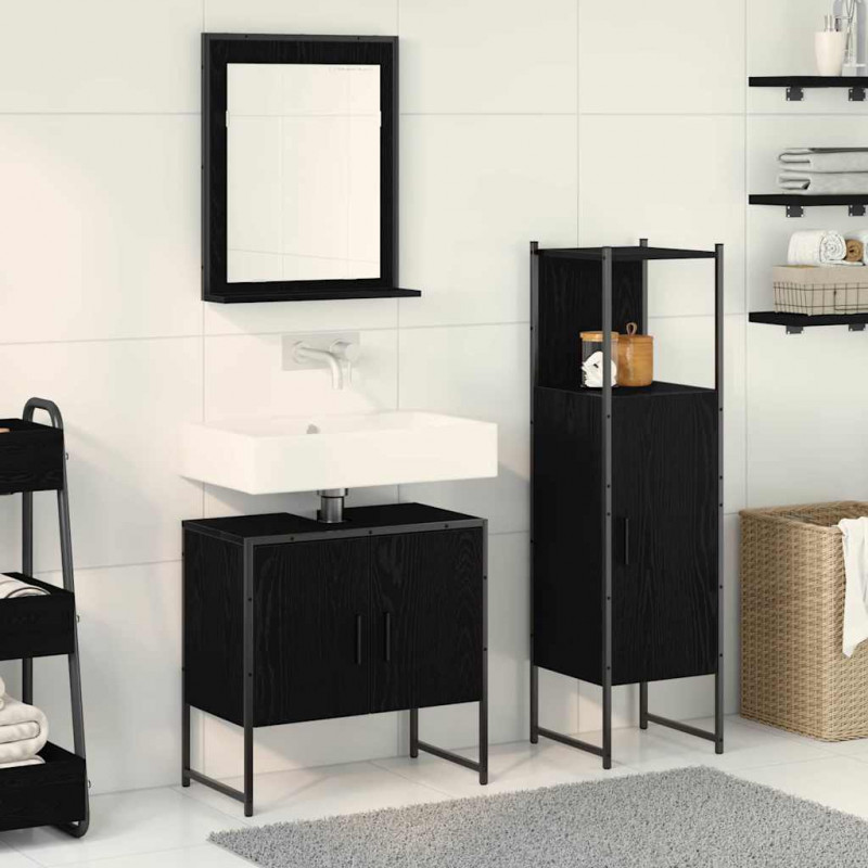 Zestaw mebli łazienkowych 3 pcs Czarny Materiał drewnopochodny