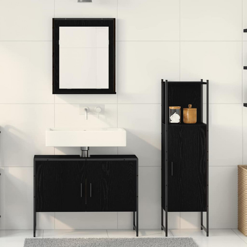Zestaw mebli łazienkowych 3 pcs Czarny Materiał drewnopochodny