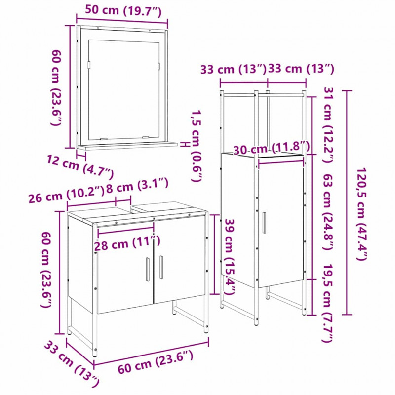 Zestaw mebli łazienkowych 3 pcs Czarny Materiał drewnopochodny