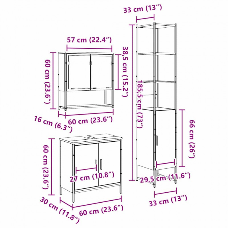 Zestaw mebli łazienkowych 3 pcs Brązowy Materiał drewnopochodny