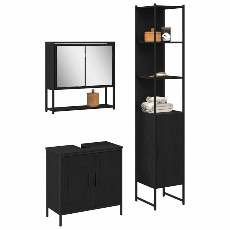 Zestaw mebli łazienkowych 3 pcs Czarny Materiał drewnopochodny