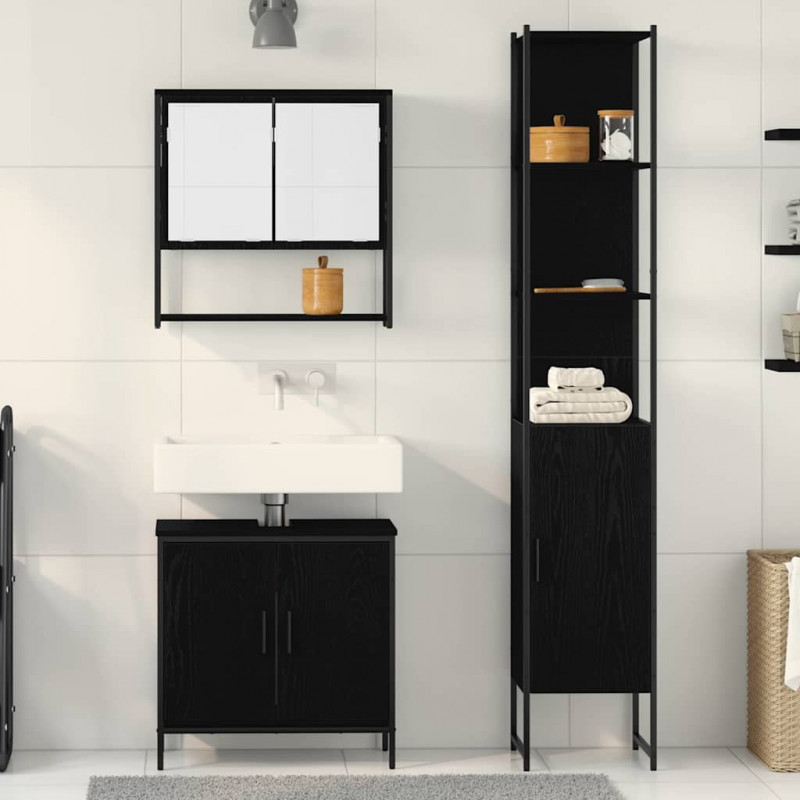 Zestaw mebli łazienkowych 3 pcs Czarny Materiał drewnopochodny