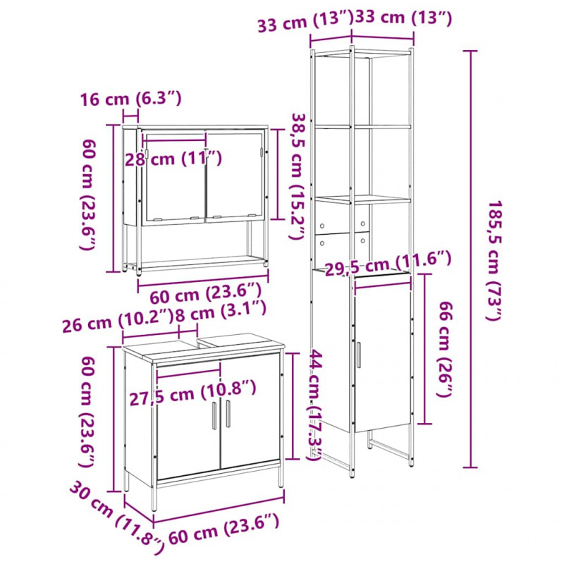Zestaw mebli łazienkowych 3 pcs Czarny Materiał drewnopochodny