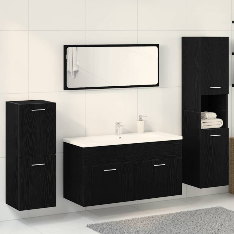 Zestaw mebli łazienkowych Montowane na ścianie 4 pcs Czarny Dąb