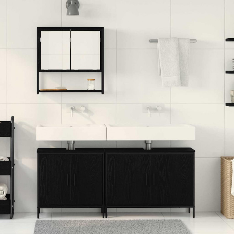 Zestaw mebli łazienkowych 3 pcs Czarny Materiał drewnopochodny