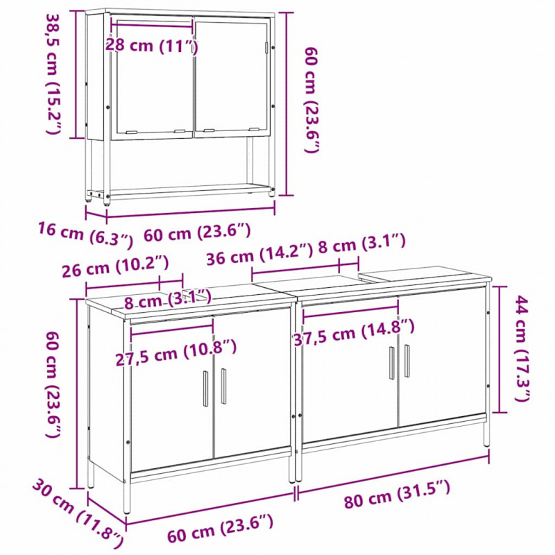 Zestaw mebli łazienkowych 3 pcs Czarny Materiał drewnopochodny