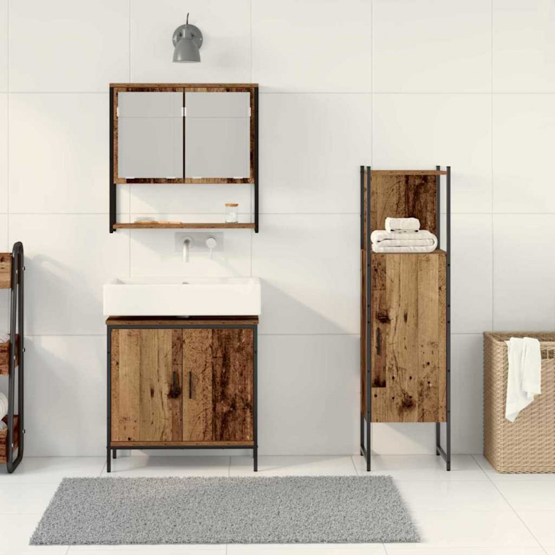 Zestaw mebli łazienkowych 3 pcs Brązowy Materiał drewnopochodny