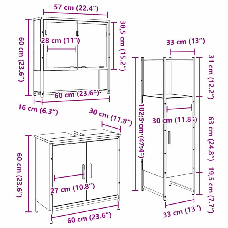 Zestaw mebli łazienkowych 3 pcs Brązowy Materiał drewnopochodny