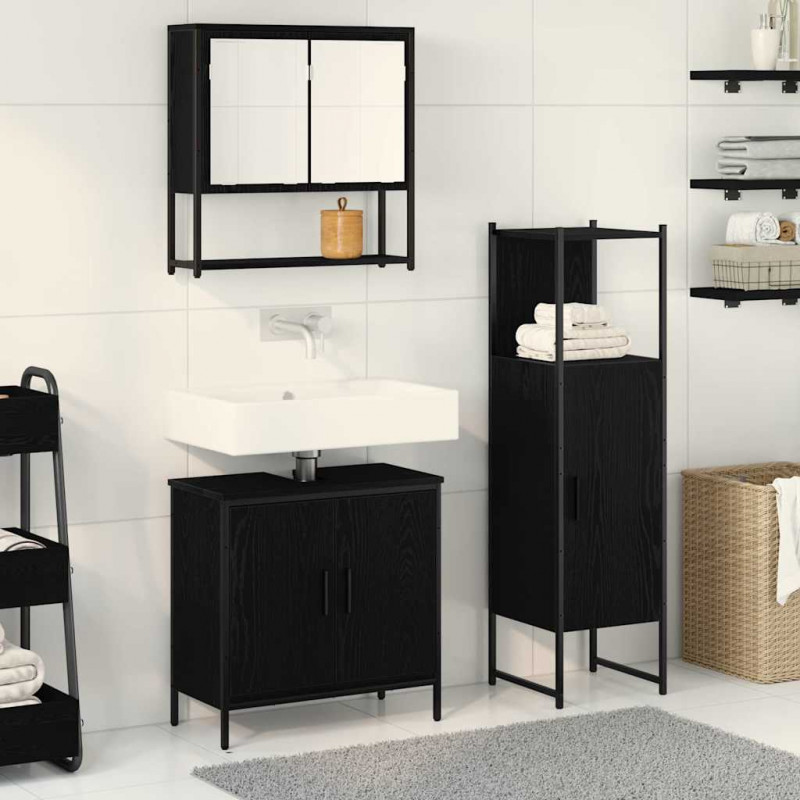 Zestaw mebli łazienkowych 3 pcs Czarny Materiał drewnopochodny