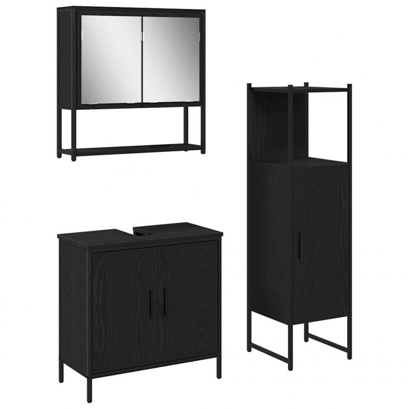Zestaw mebli łazienkowych 3 pcs Czarny Materiał drewnopochodny