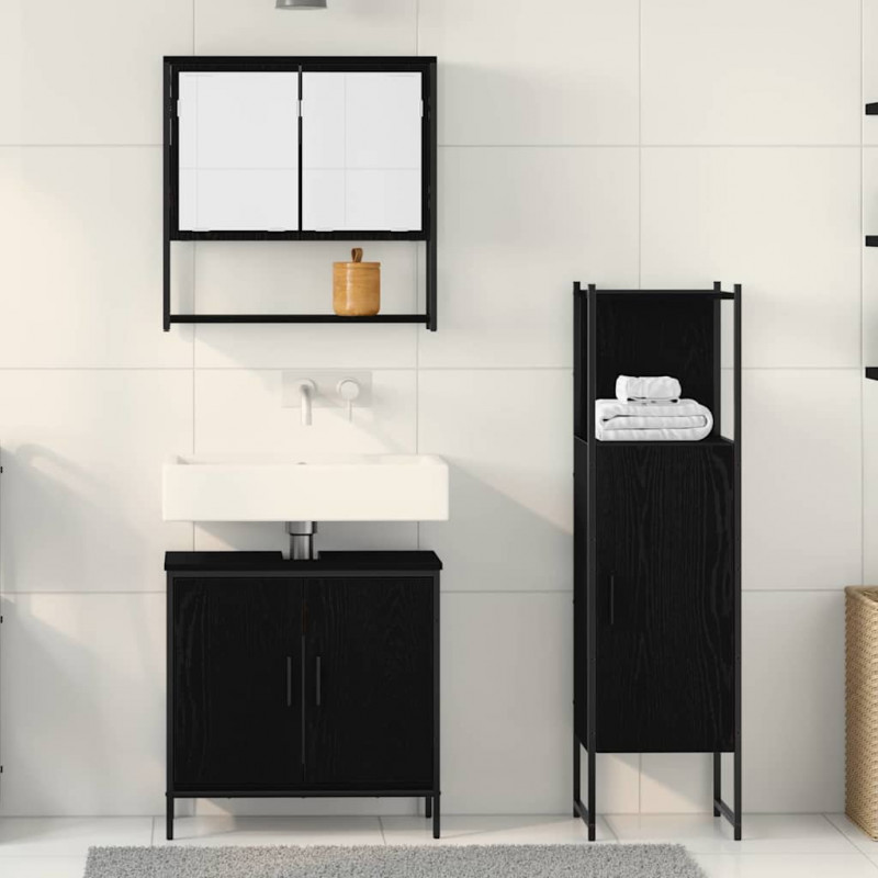 Zestaw mebli łazienkowych 3 pcs Czarny Materiał drewnopochodny