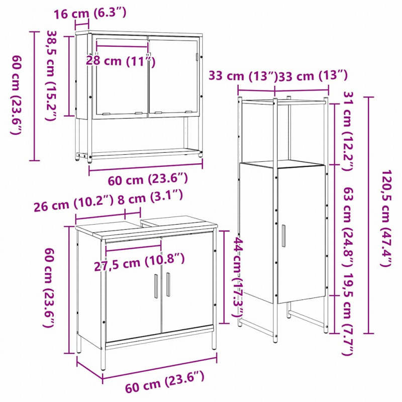 Zestaw mebli łazienkowych 3 pcs Czarny Materiał drewnopochodny