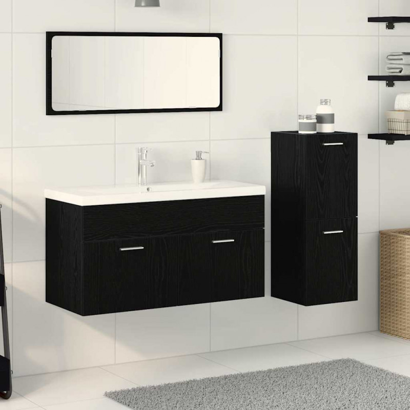 Zestaw mebli łazienkowych Montowane na ścianie 4 pcs Czarny Dąb