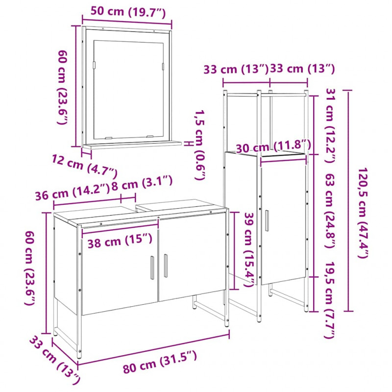 Zestaw mebli łazienkowych 3 pcs Czarny Materiał drewnopochodny