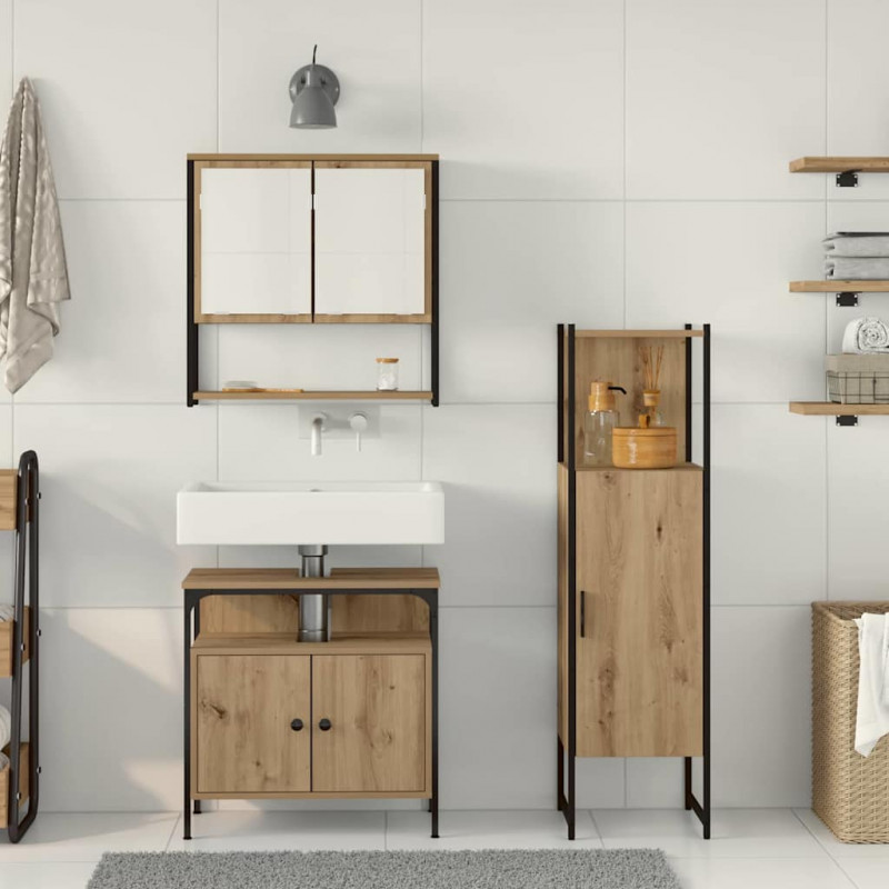 Zestaw mebli łazienkowych 3 pcs Brązowy Materiał drewnopochodny