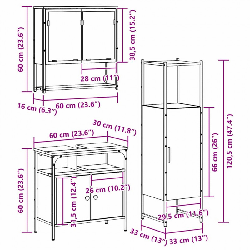 Zestaw mebli łazienkowych 3 pcs Czarny Materiał drewnopochodny