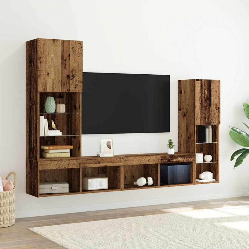 Szafka pod telewizor 4 pcs Stare drewno Materiał drewnopochodny