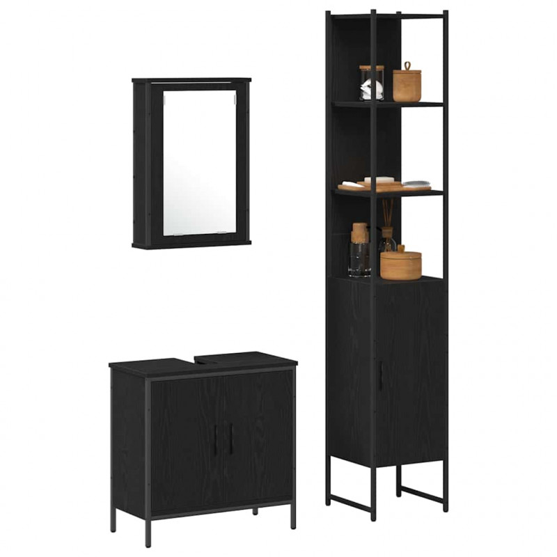 Zestaw mebli łazienkowych 3 pcs Czarny Materiał drewnopochodny