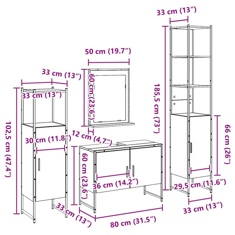 Zestaw mebli łazienkowych 4 pcs Brązowy Materiał drewnopochodny