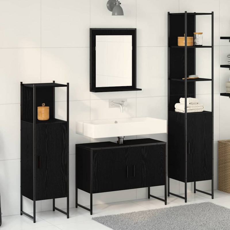 Zestaw mebli łazienkowych 4 pcs Czarny Materiał drewnopochodny